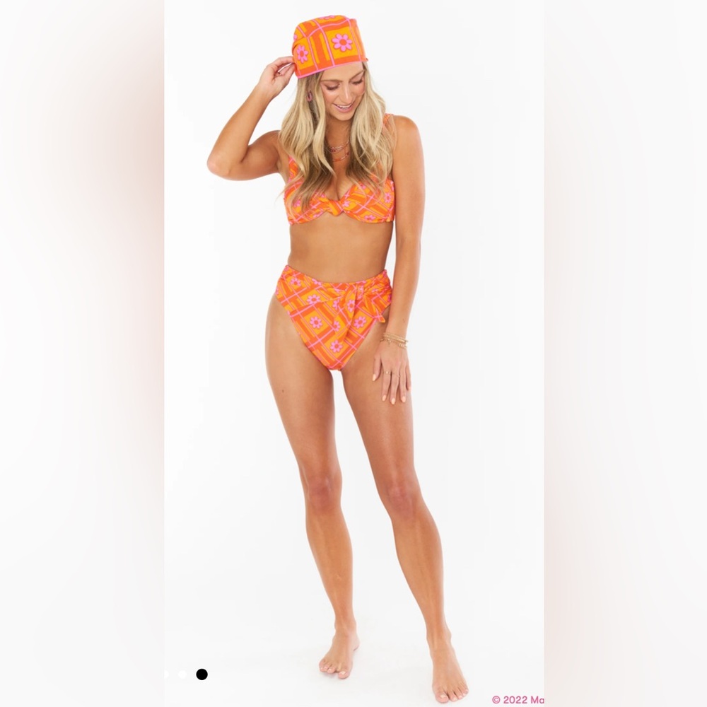New Barbie x Mumu Groovy Babe Vibrant Orange and Pink Floral Headscarf - Picture 4 of 4